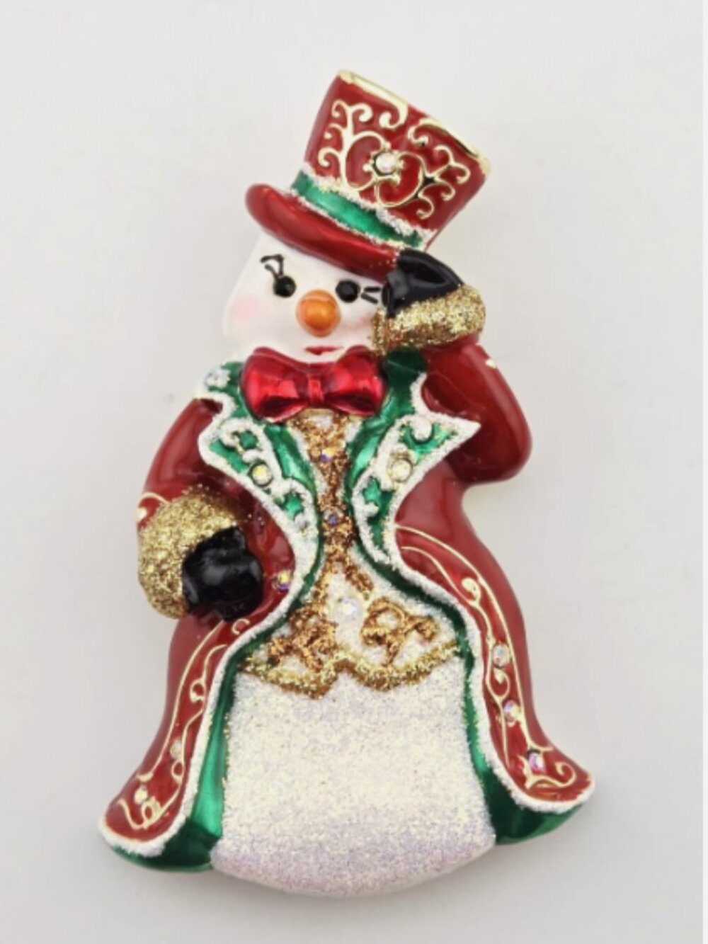 KIRKS FOLLY Ringmaster Frosty Snowman Couture Pin GOLD TONE Crystal
